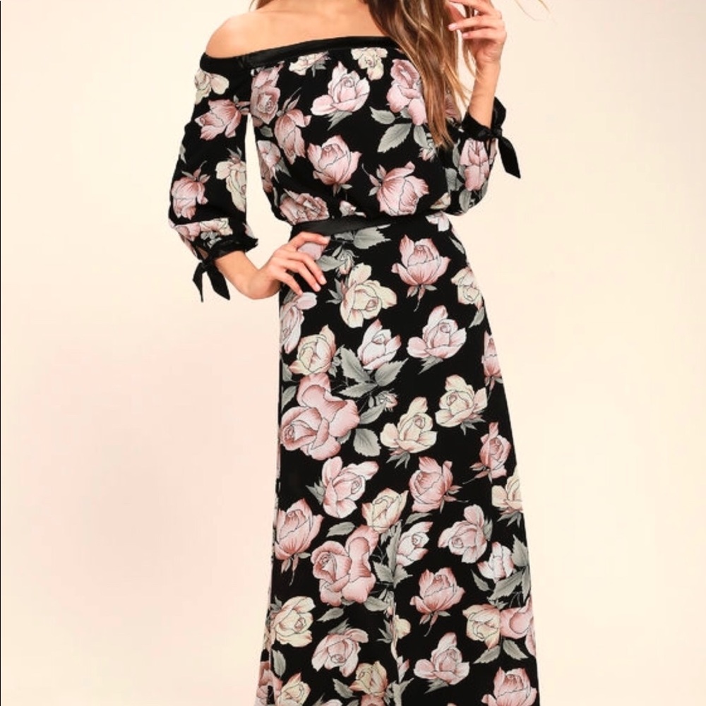 Lulus black floral printed two piece maxi dress